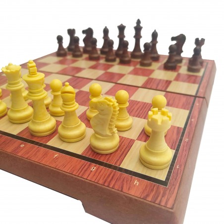 jeu d'échecs pliant magnétique plastique couleur bois 24cm